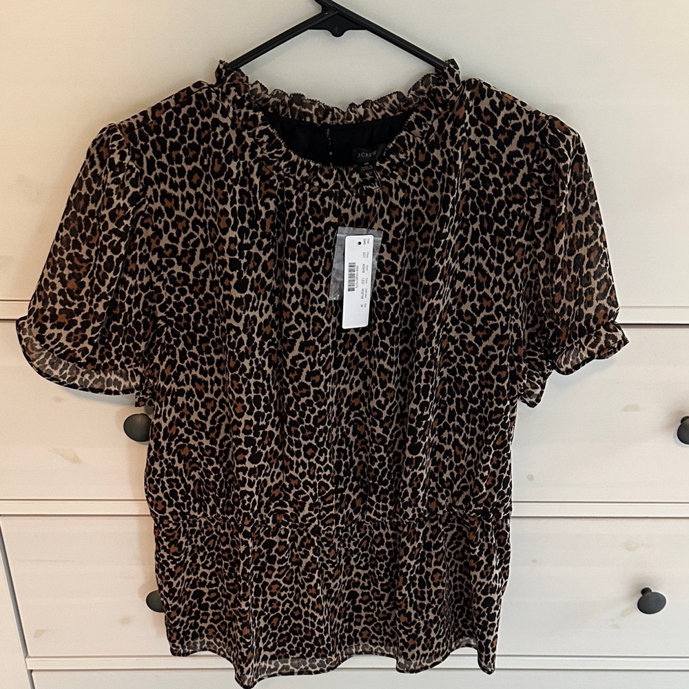J. Crew Leopard Print Blouse - Black and Brown Sz M